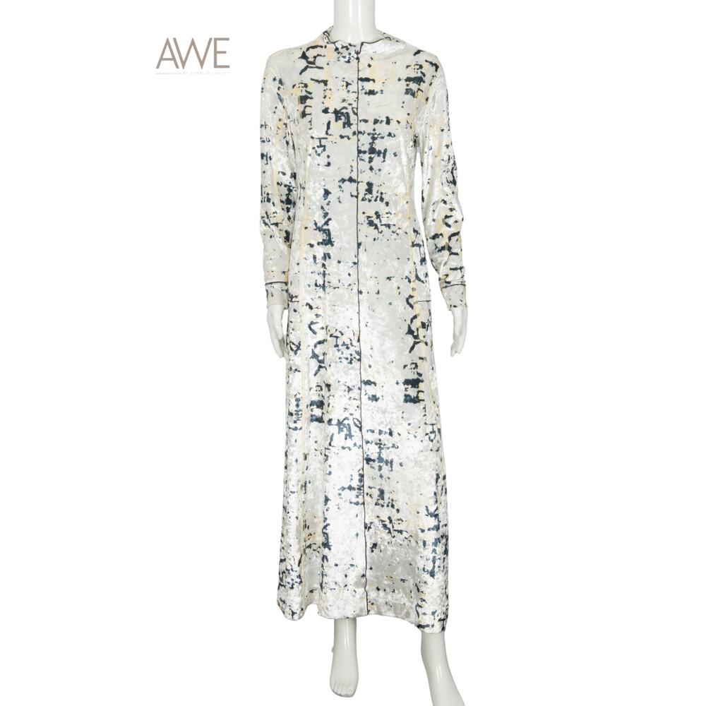 3.1 PHILLIP LIM Ink-Buttercream Multi Kaleidoscope Velvet Crushed Flare Dress L